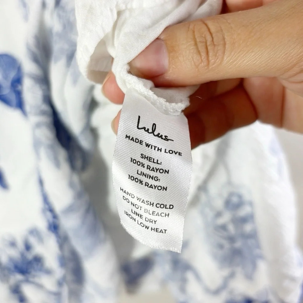 NWT Lulus Garden Bloom Blue and White Floral Print Ruffled Shift Dress sz Medium - Picture 10 of 15